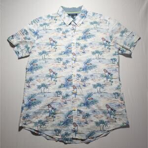 Tommy Hilfiger Tropical Parrot Print Shirt L New York Fit Button Down Hawaiian
